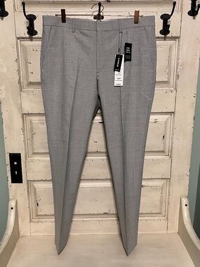 NWT Express Men's Gray Plaid Wool Blend Dress Slacks Size W34 L32 Exra Slim